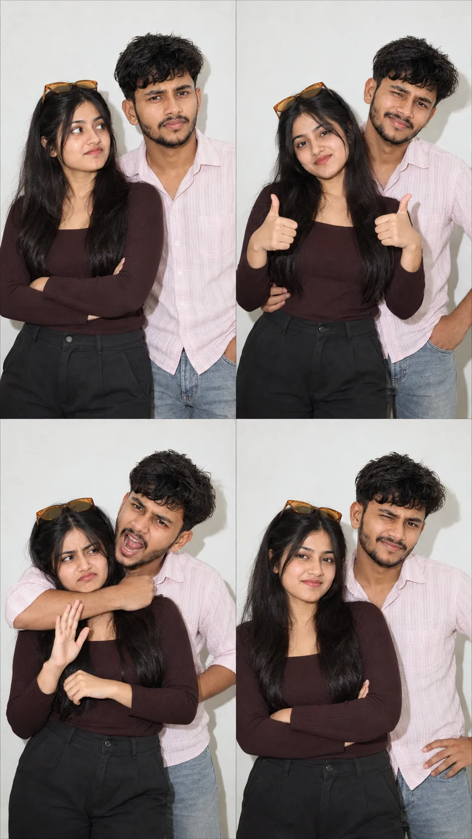 > Create the uploaded reference as an ultra-realistic 8K UHD 2×2 photo-booth collage in a vertical 9:16 format.