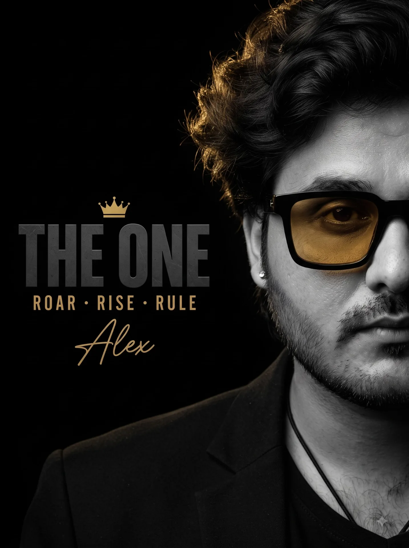 Dramatic cinematic poster-style portrait, 4:5 or 9:16 vertical aspect ratio.