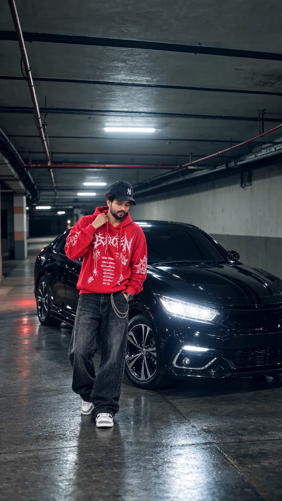 AI Photo Prompt Create an ultra-realistic, high-quality 4K UHD full-body cinematic street-fashion photograph of a stylish young Indian man