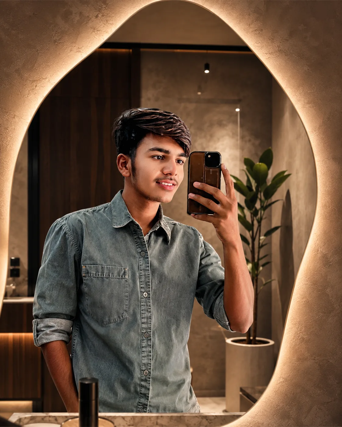 Create an ultra-realistic, high-end professional mirror selfie photograph, using the uploaded reference image as the absolute visual