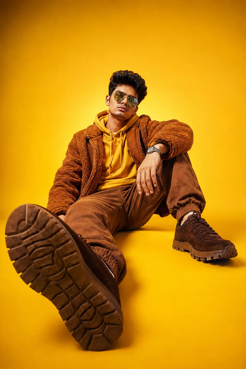 Create a premium, ultra-realistic fashion portrait of the uploaded male subject, preservin5/ 6 natural facial identity, hairstyle, and