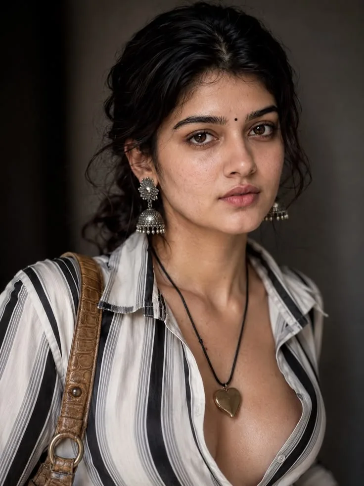 Create a photorealistic vertical portrait of a young Indian woman with a natural, authentic appearance.