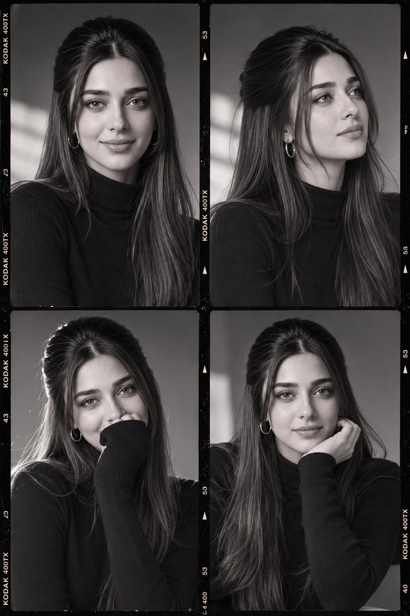 GPT IMAGE 2 on CHAT GPT: Prompt: Ultra-viral black-and-white luxury fashion casting contact sheet portrait of a striking young woman with