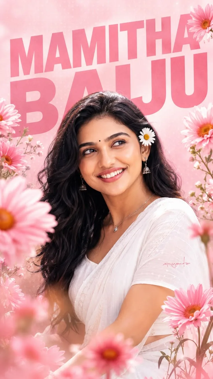 A beautiful young Indian woman with long, naturally wavy black hair, wearing an elegant white saree with delicate embroidery and a matching