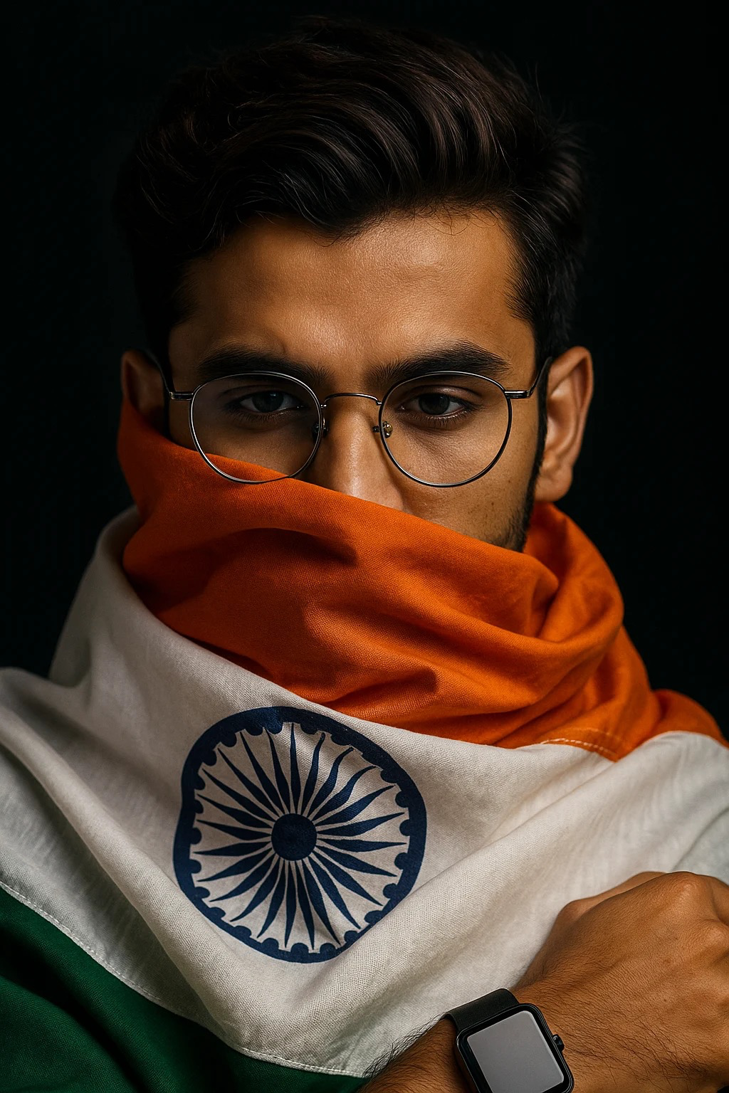 "A photorealistic, emotional portrait of a young Indian man a well groomed beard and stylish brown hair .