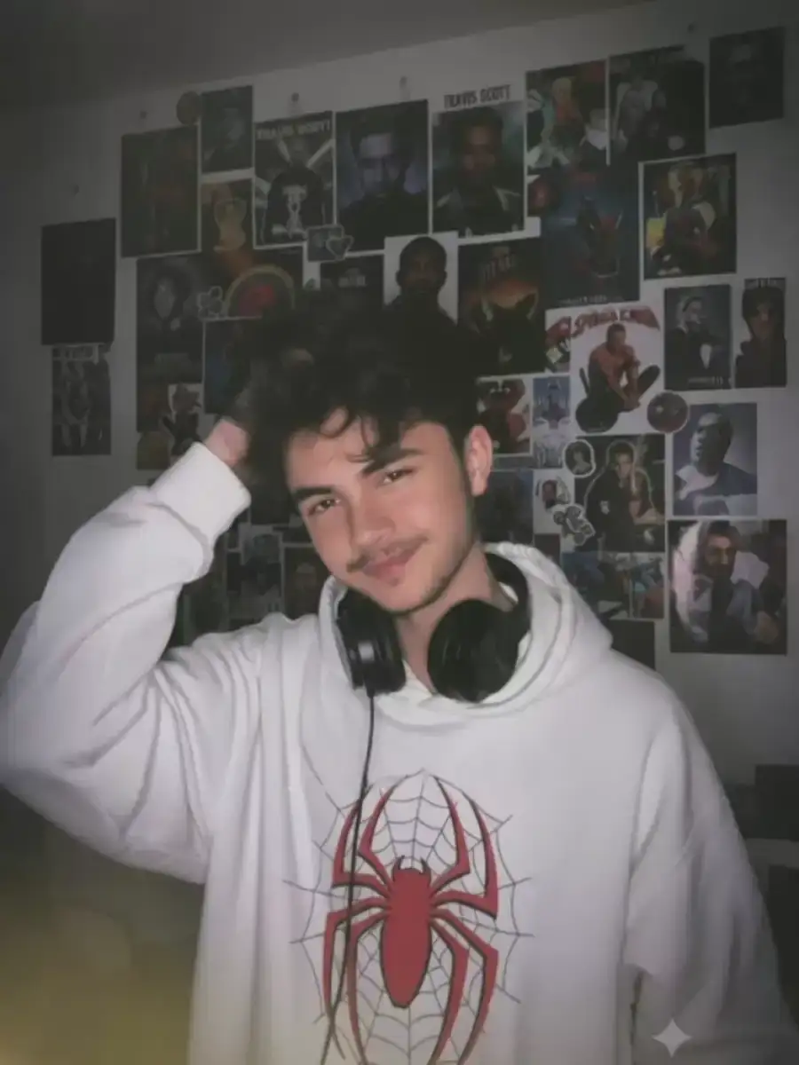 under dim lighting. he adjusting his hairs . . And add a headphone in his neck. Keep it hyper realistic 8k. 0% plastic look .