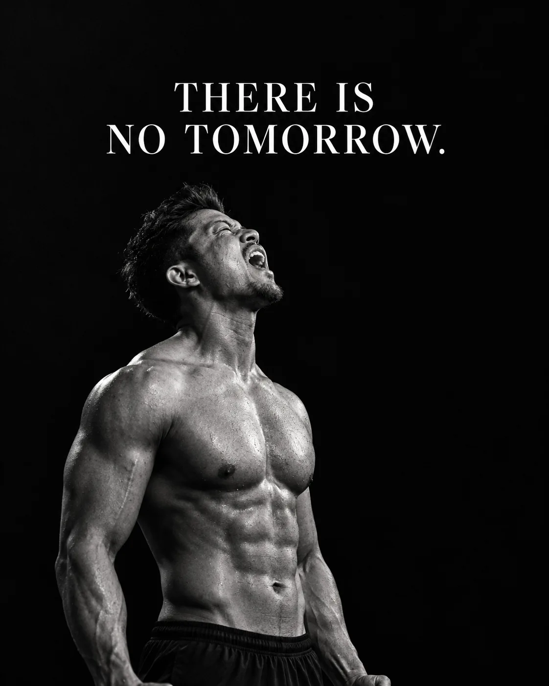A premium cinematic black-and-white motivational fitness editorial poster inspired by luxury sports campaigns, high-end magazine covers,