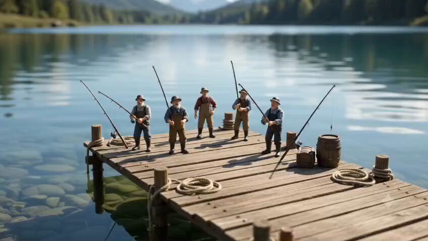 Miniature Fishermen vs Giant Goldfish