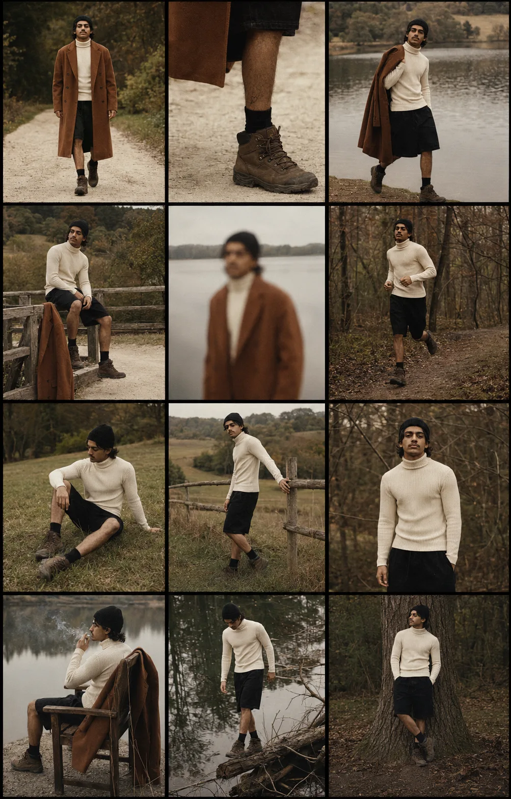 Ultra-realistic cinematic vintage analog-film fashion photography contact sheet, recreating the reference image as closely as possible.