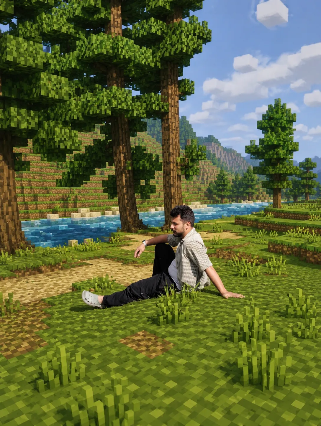 { "task": "image_transformation", "style": { "overall_aesthetic": "High-quality cinematic Minecraft screenshot with AAA-level lighting and