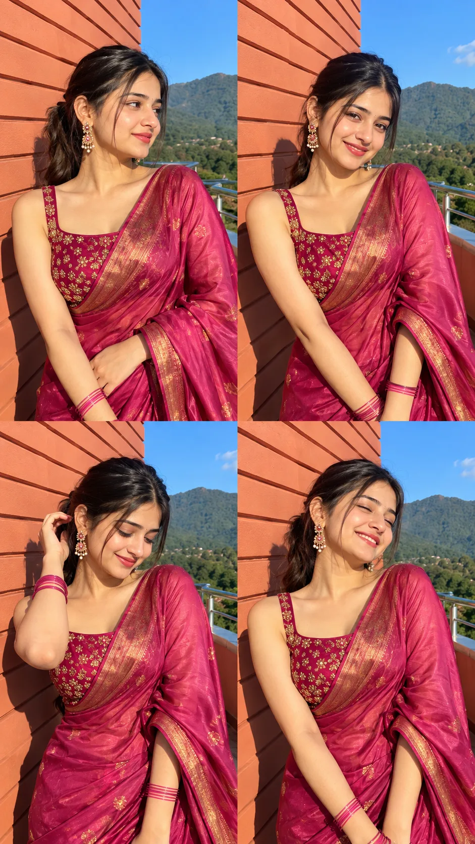 { "category": "portrait_creator", "category_reasoning": "Four-panel grid featuring a single person in casual social media content.",