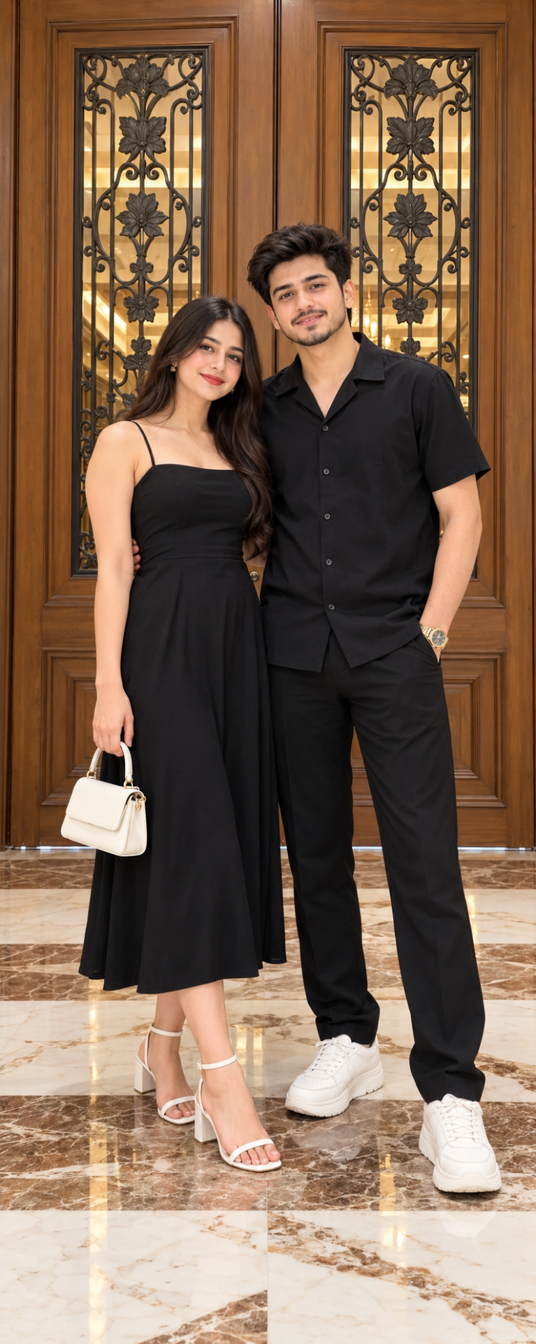 @Create image 9:16, { "category": "portrait_creator", "category_reasoning": "The image features a couple posing together in styled matching