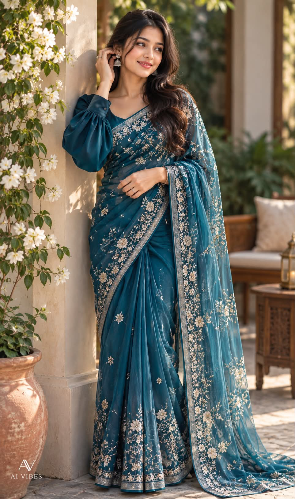 Create an ultra-realistic, full-length cinematic fashion portrait of a completely NEW South Asian woman with a unique facial identity.