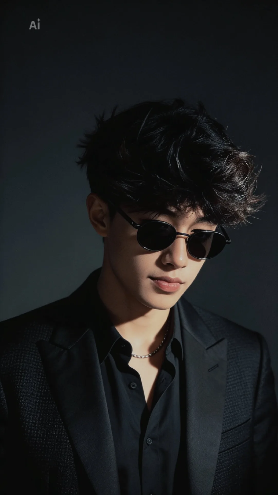 A high-quality, realistic cinematic portrait of a handsome young Asian man with a cool, edgy aesthetic.