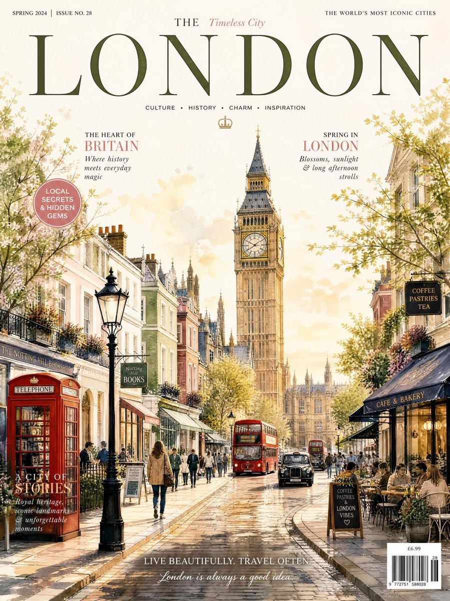 Created with GPT Image 2.0 on Yapper Prompt: A stunning vintage luxury travel magazine cover titled “LONDON – The Timeless City”, designed