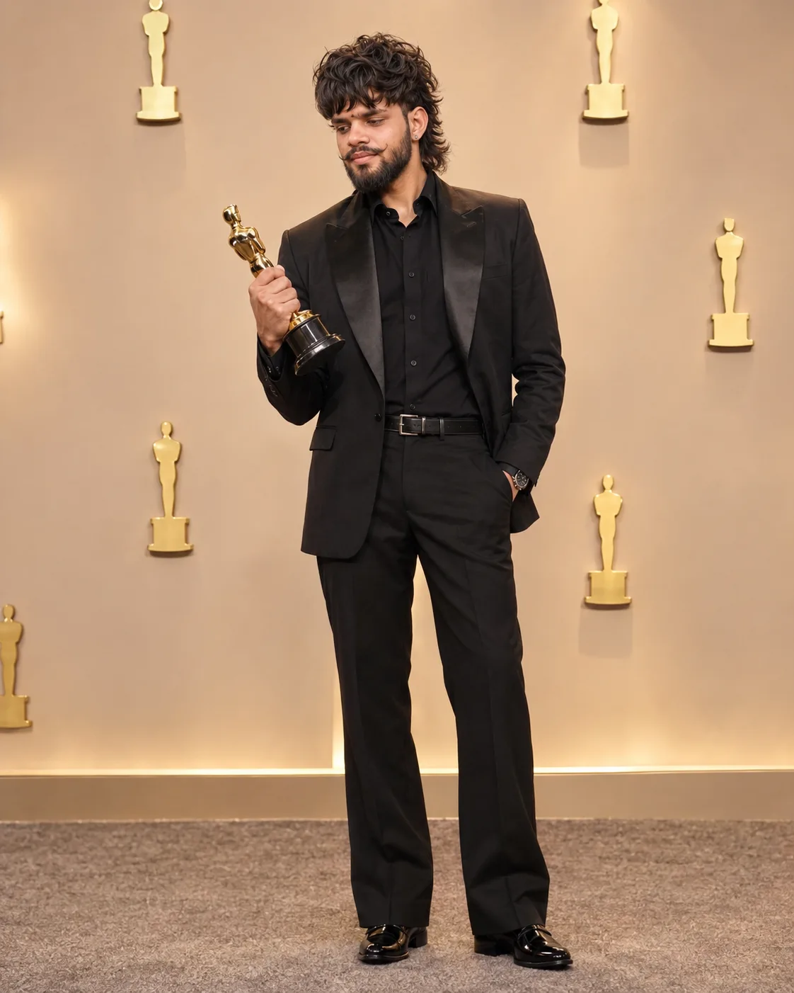 Create a highly photorealistic, premium cinematic full-body award-ceremony portrait of ME.