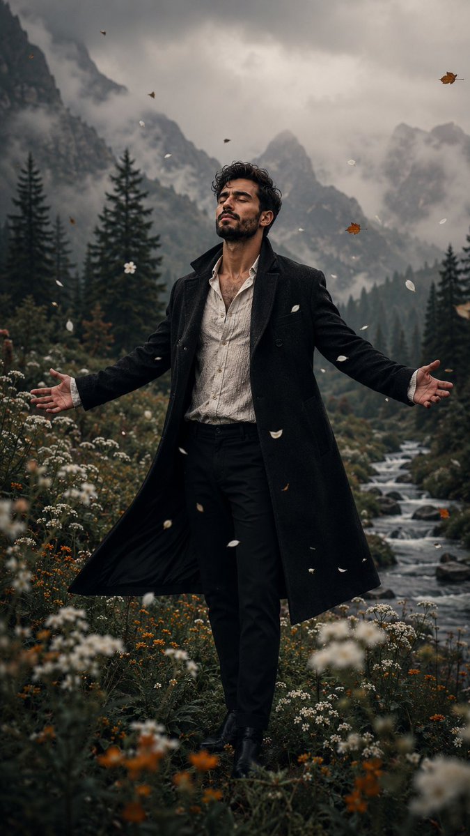 Image created on Gpt 2 Prompt: Ultra-realistic cinematic portrait of a handsome young man standing in a mysterious, misty botanical garden,