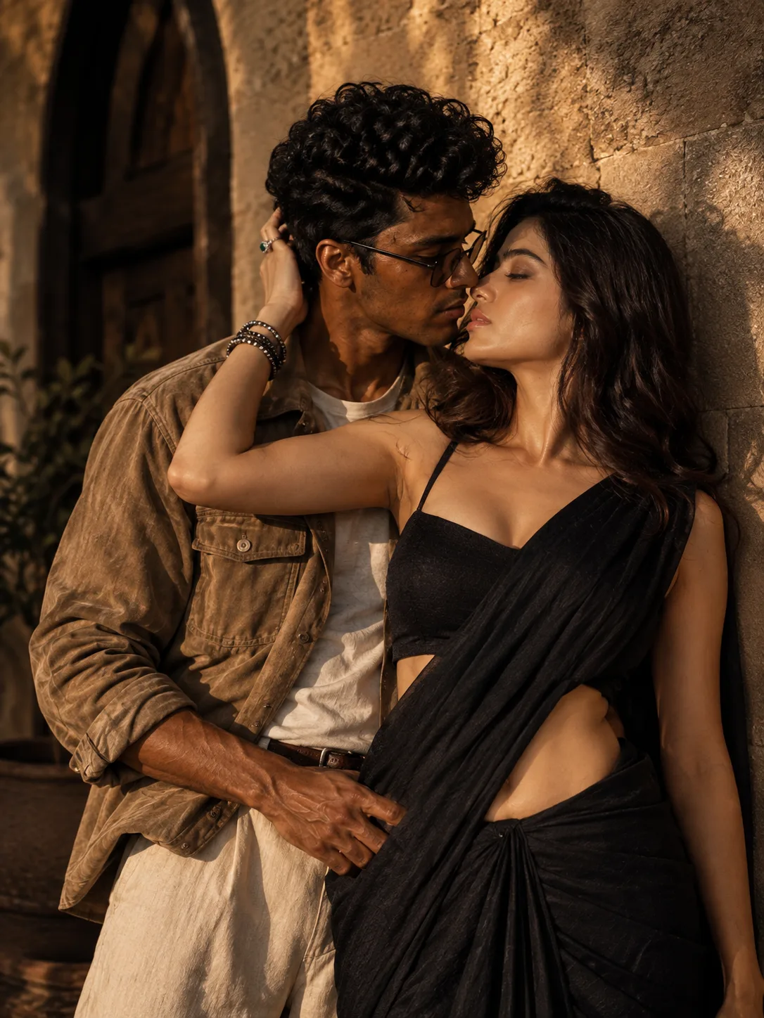 Create an ultra-realistic cinematic romantic couple portrait using the uploaded image as the visual reference.