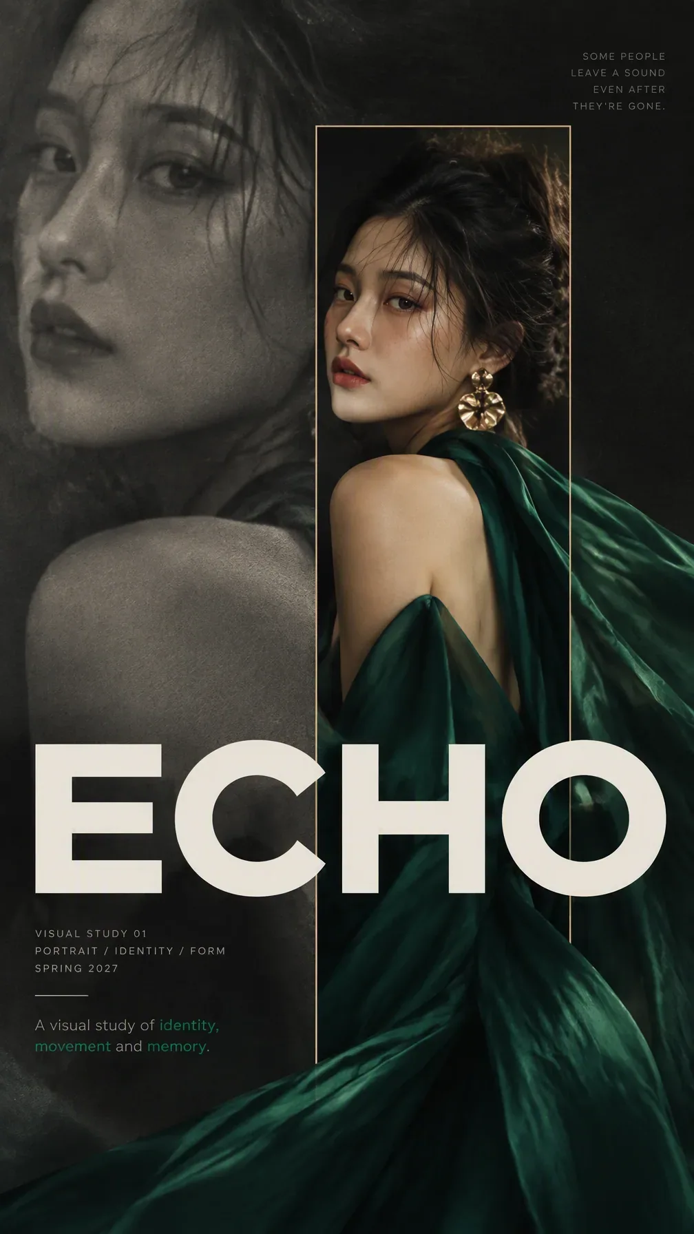 Create a premium vertical 4:5 editorial fashion poster inspired by the reference image.