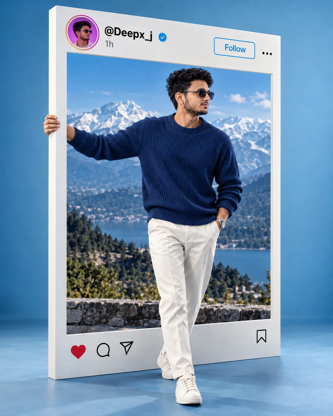 > Create a highly realistic vertical 4:5 cinematic 3D Instagram editorial photograph, closely inspired by the uploaded reference image.