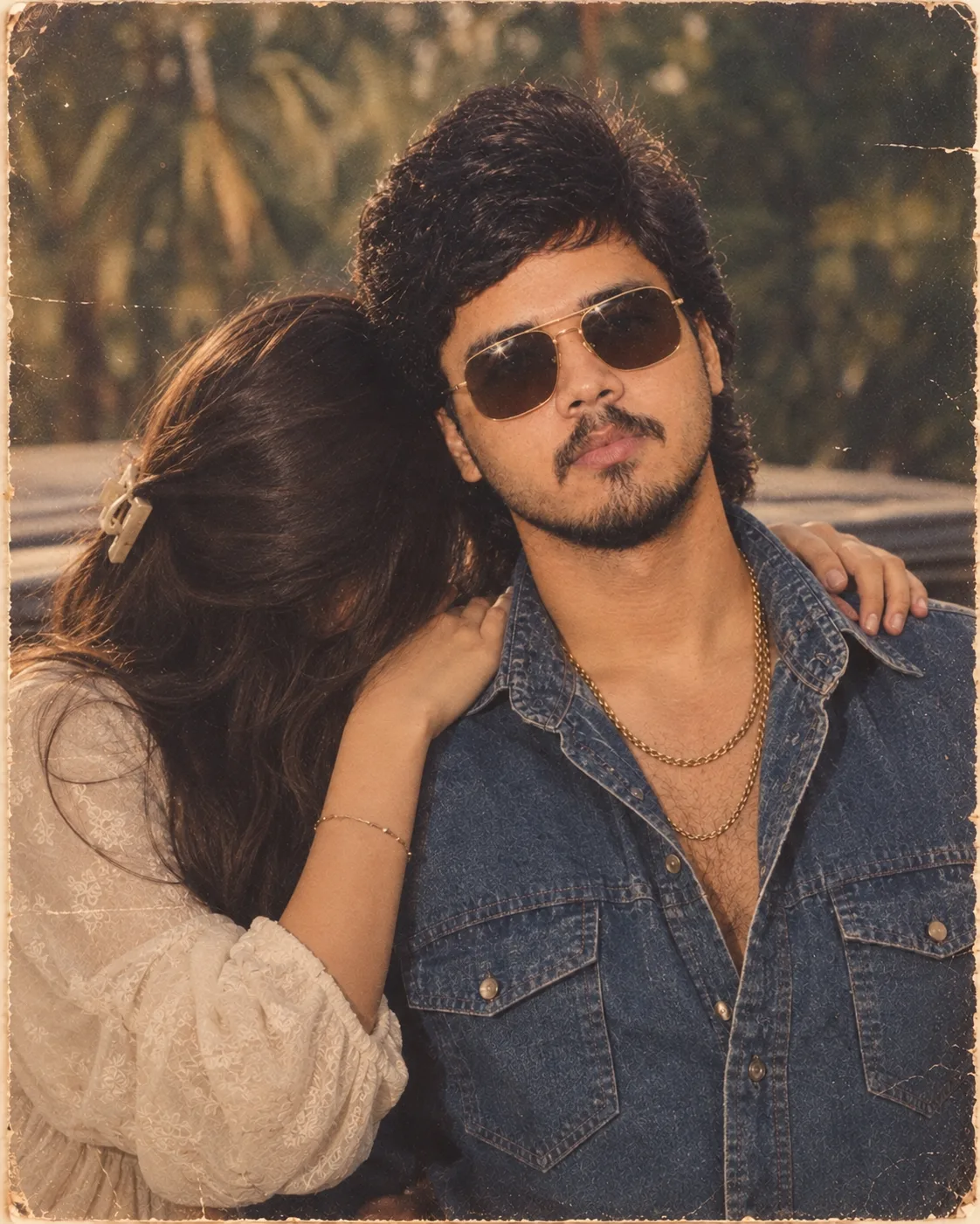 Add a Girlfriend near me pose with putting her hands on my shoulder and facing backside toh hide her face or blushing to hide her face
