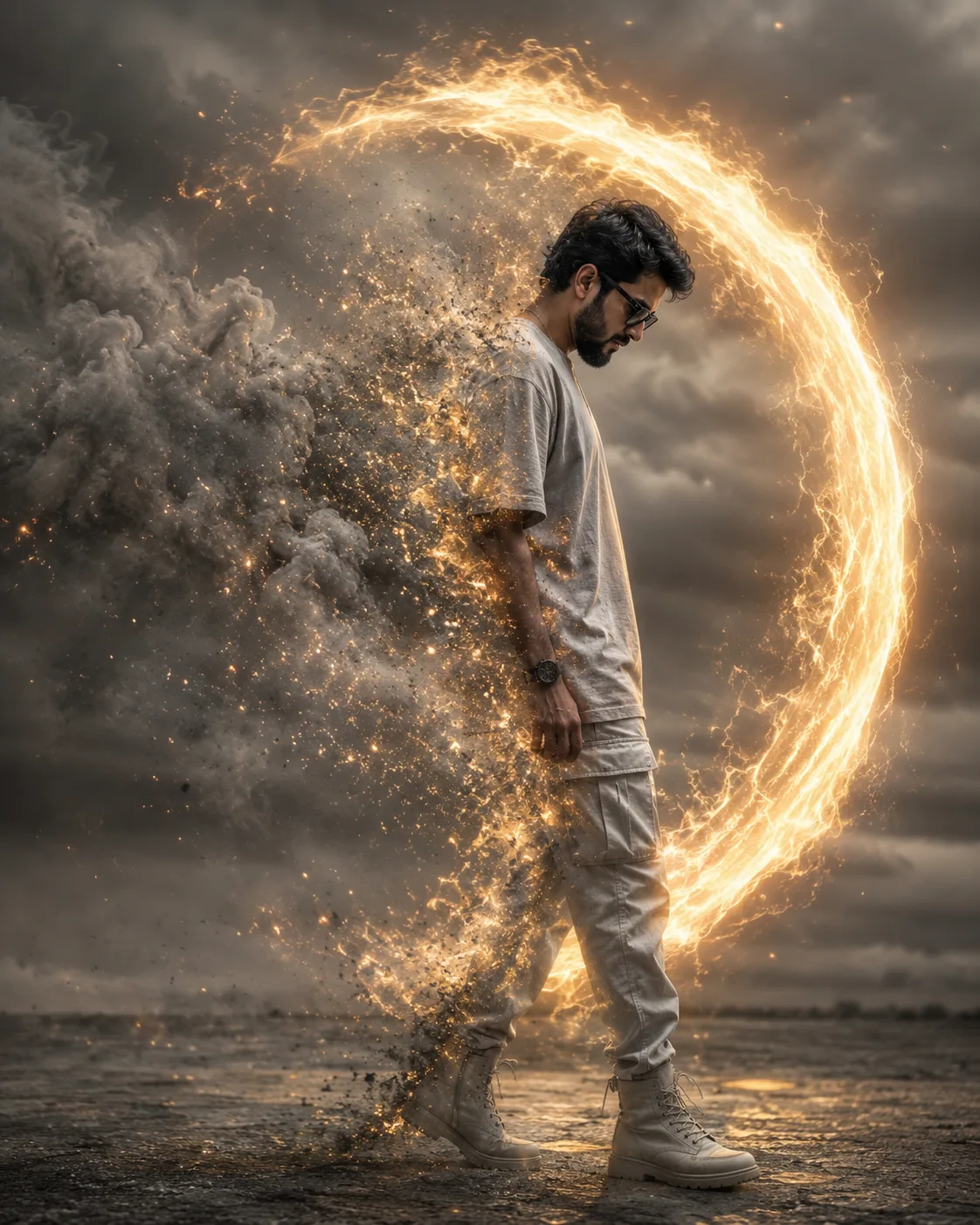 Create an ultra-realistic, cinematic 8K image with high-contrast dramatic lighting and a photo-real digital painting aesthetic.