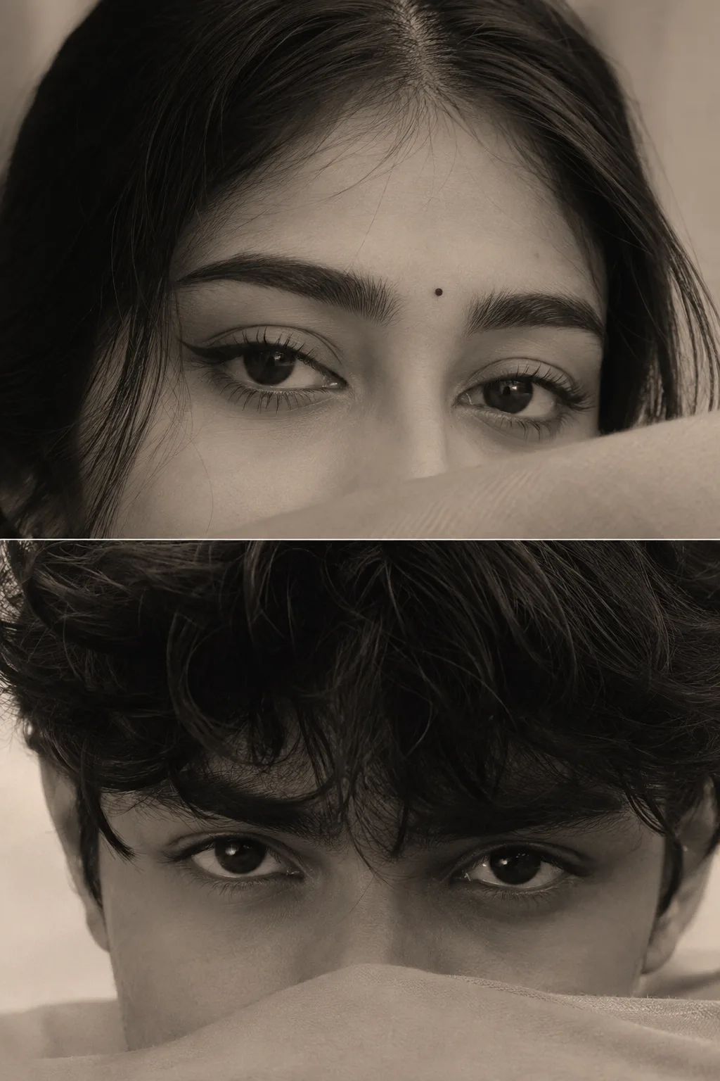Ultra-realistic, cinematic split-frame composition using ONLY the two uploaded photos.