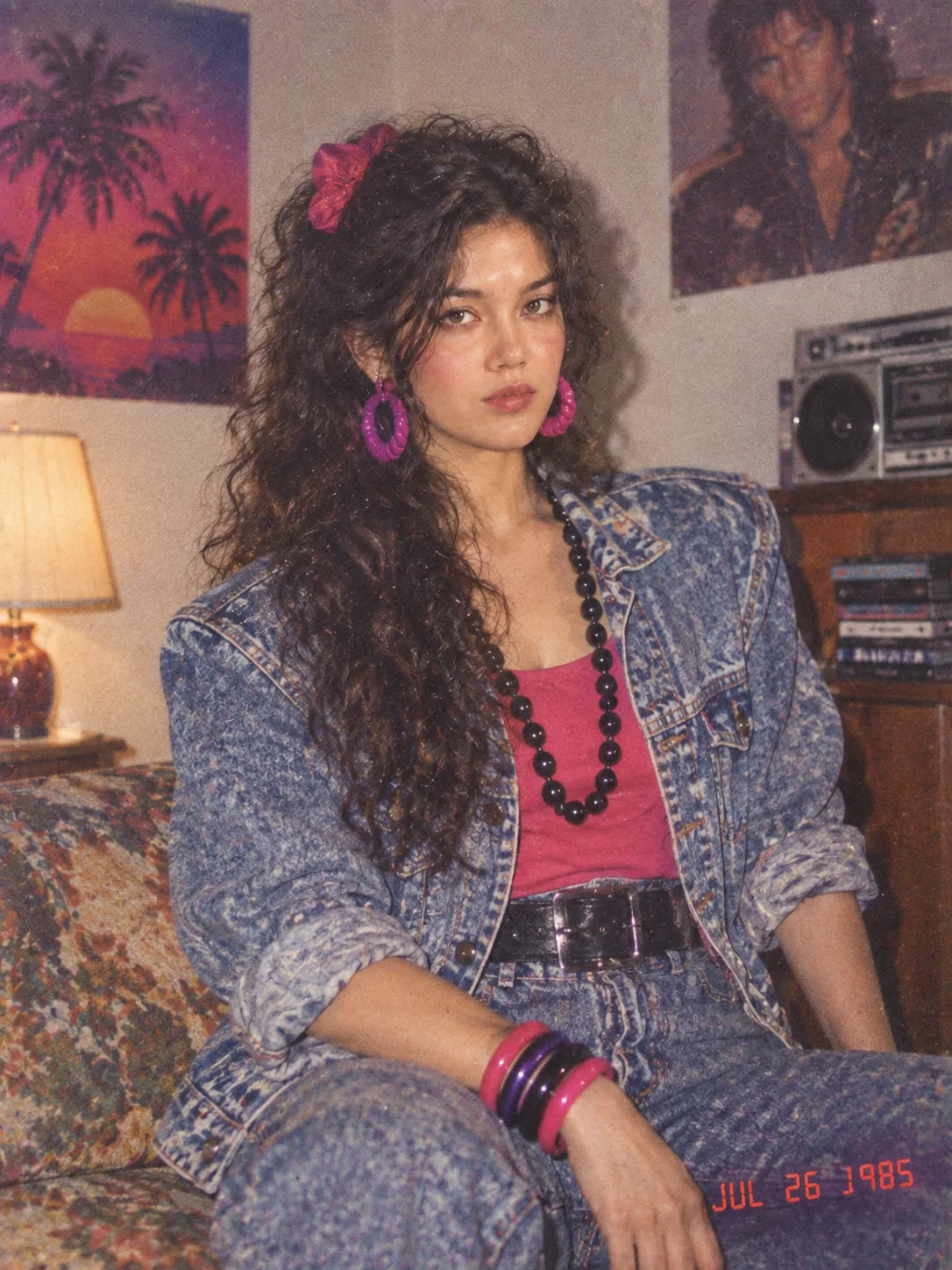 Using my uploaded photo, show me what I would have looked like around 1985.
