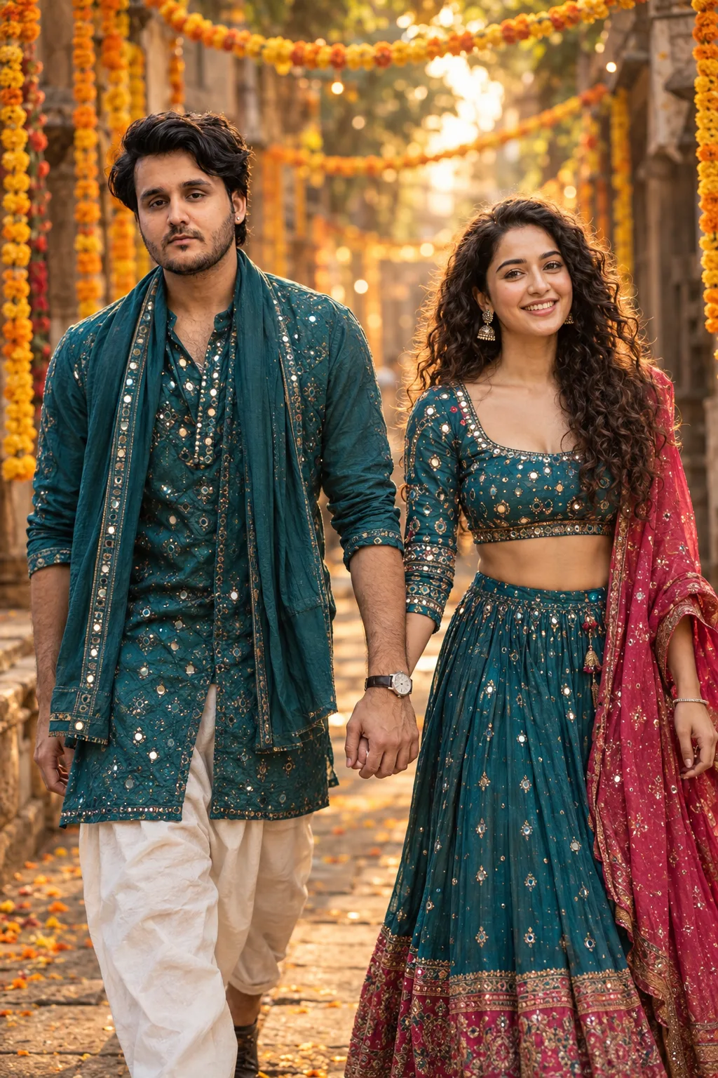 NAVRAVATRI COUPLE OUTFIT IDEAS HEART MARIGOLD LANE WALK.