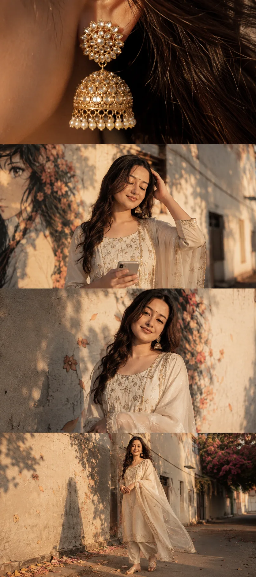 4-panel vertical collage, ultra-realistic cinematic style.