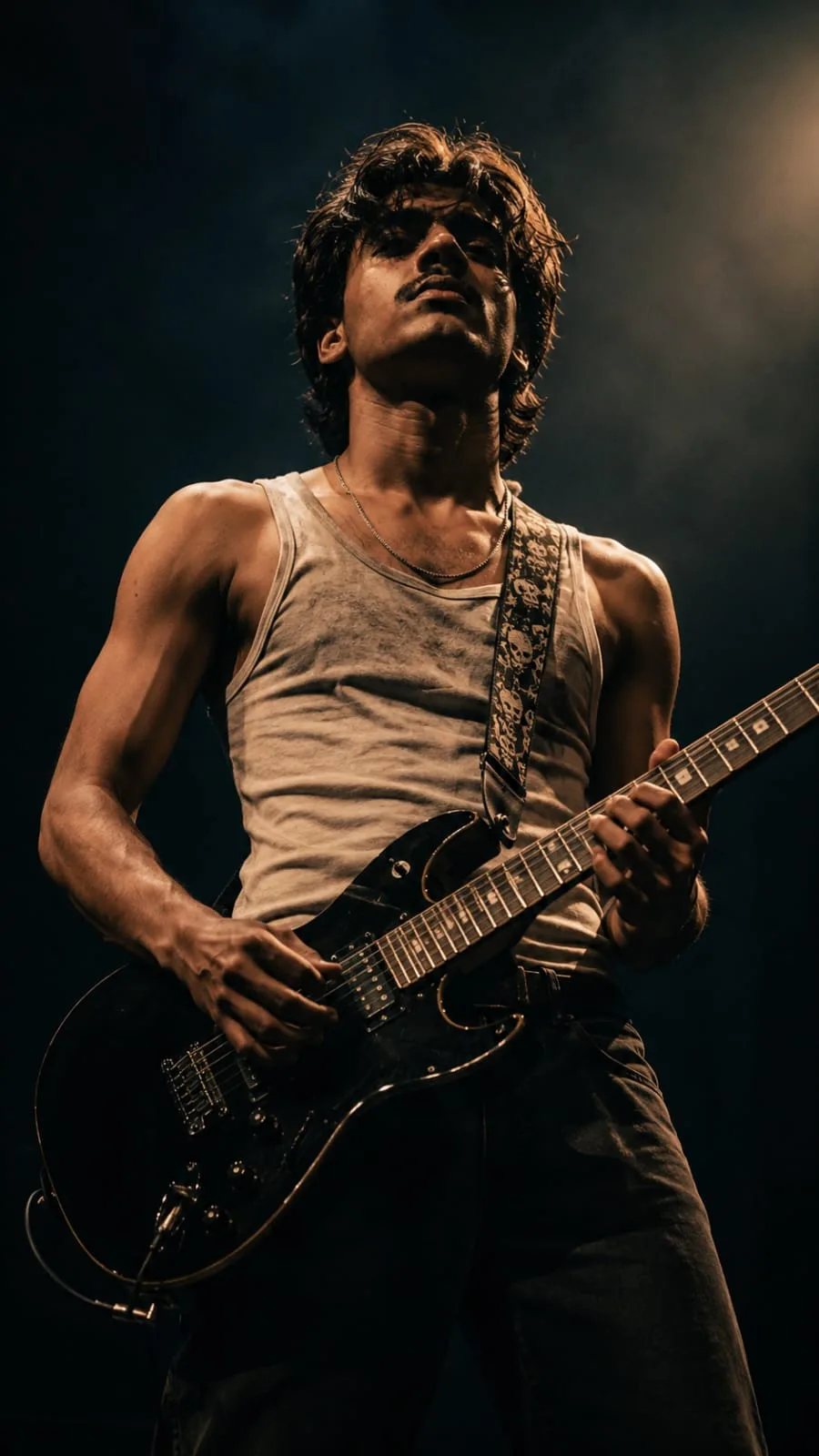 Create an ultra-realistic cinematic concert photograph closely recreating the provided reference image.