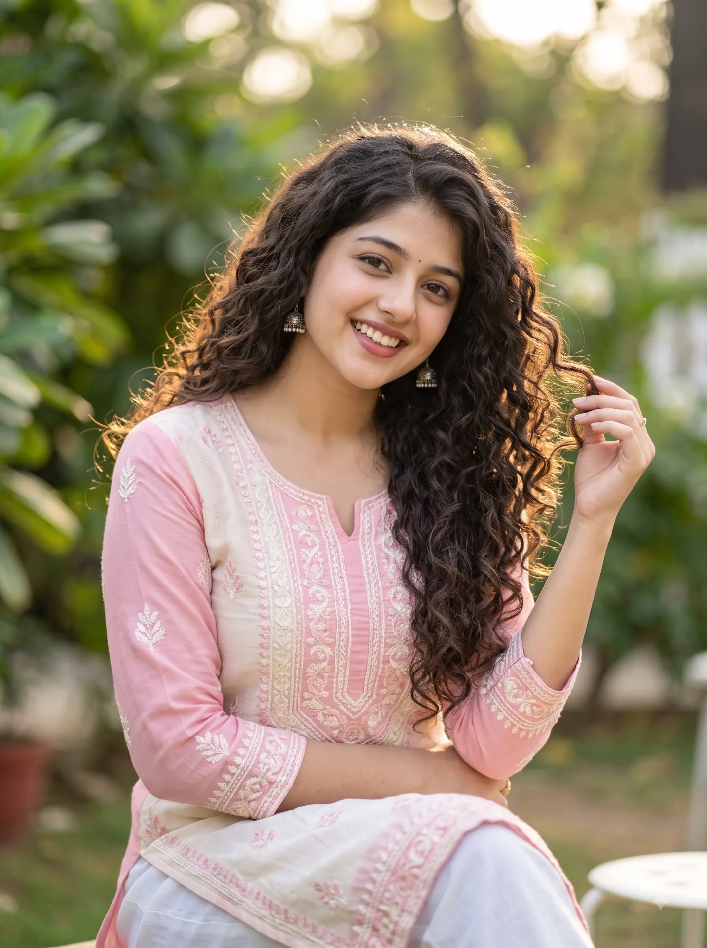 Create an ultra-realistic, exceptionally beautiful 20-year-old Indian Gen Z woman with a fair, luminous warm-ivory complexion, naturally