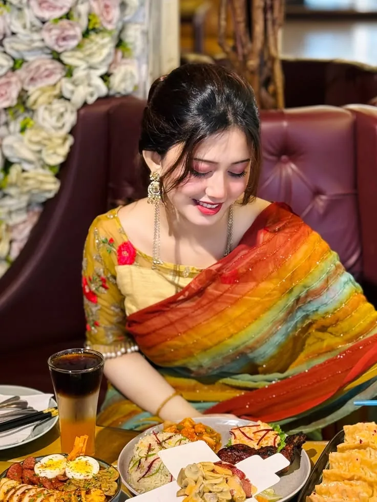 Elegant Multicolor Saree Dining Portrait