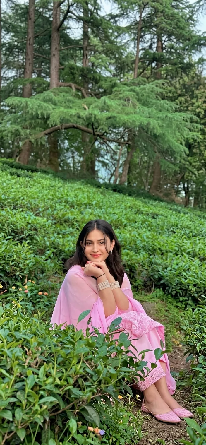 A photorealistic vertical full-length shot capturing the young South Asian woman from the reference image, faithfully preserving her