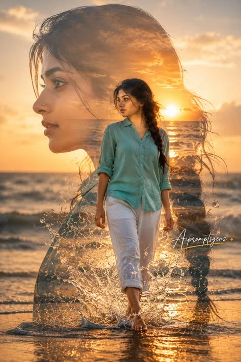A breathtaking double exposure photo manipulation of a beautiful South Asian woman's side profile.