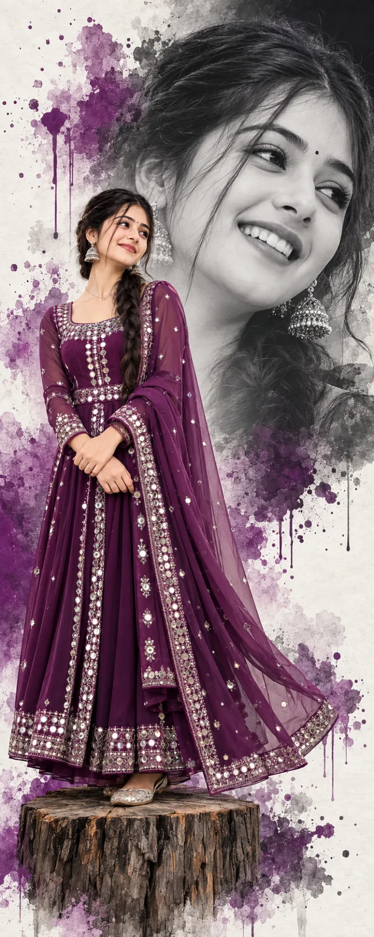Royal Purple Elegance 💜 | Artistic Double Exposure Portrait