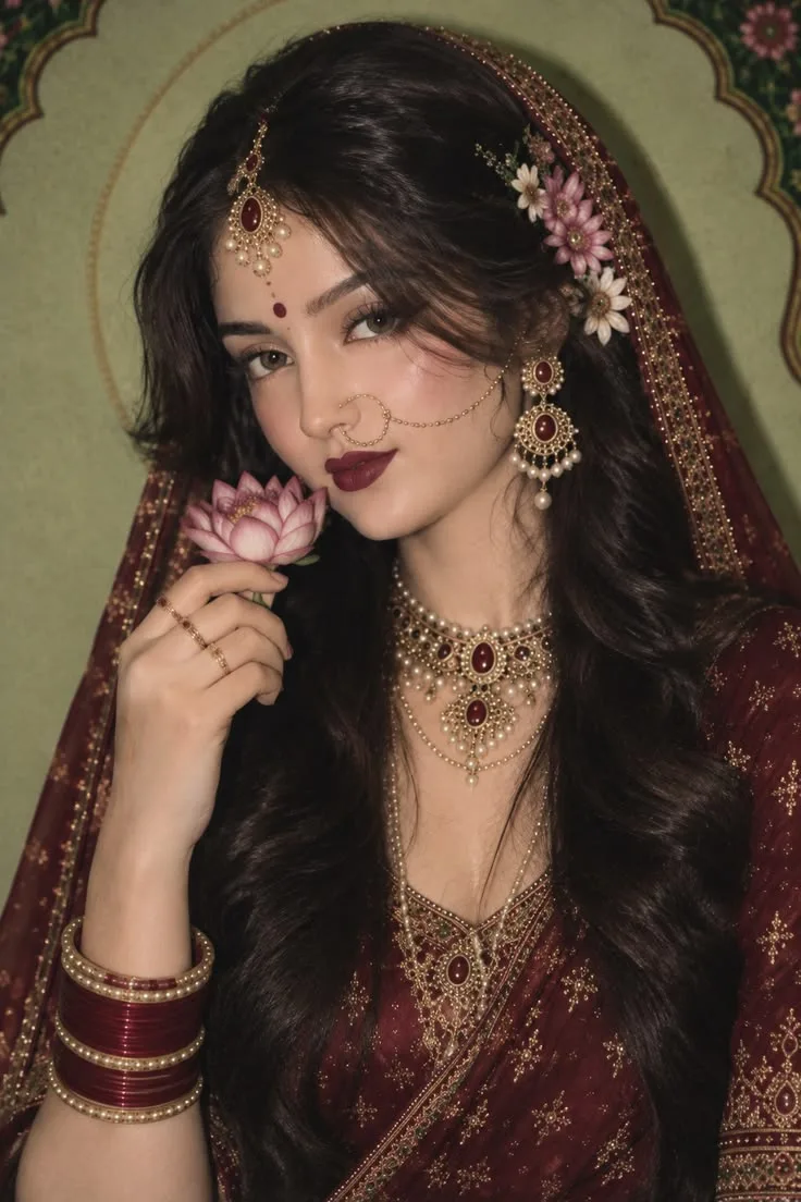 Create a high-resolution, photorealistic traditional Indian bridal portrait inspired by the reference image.