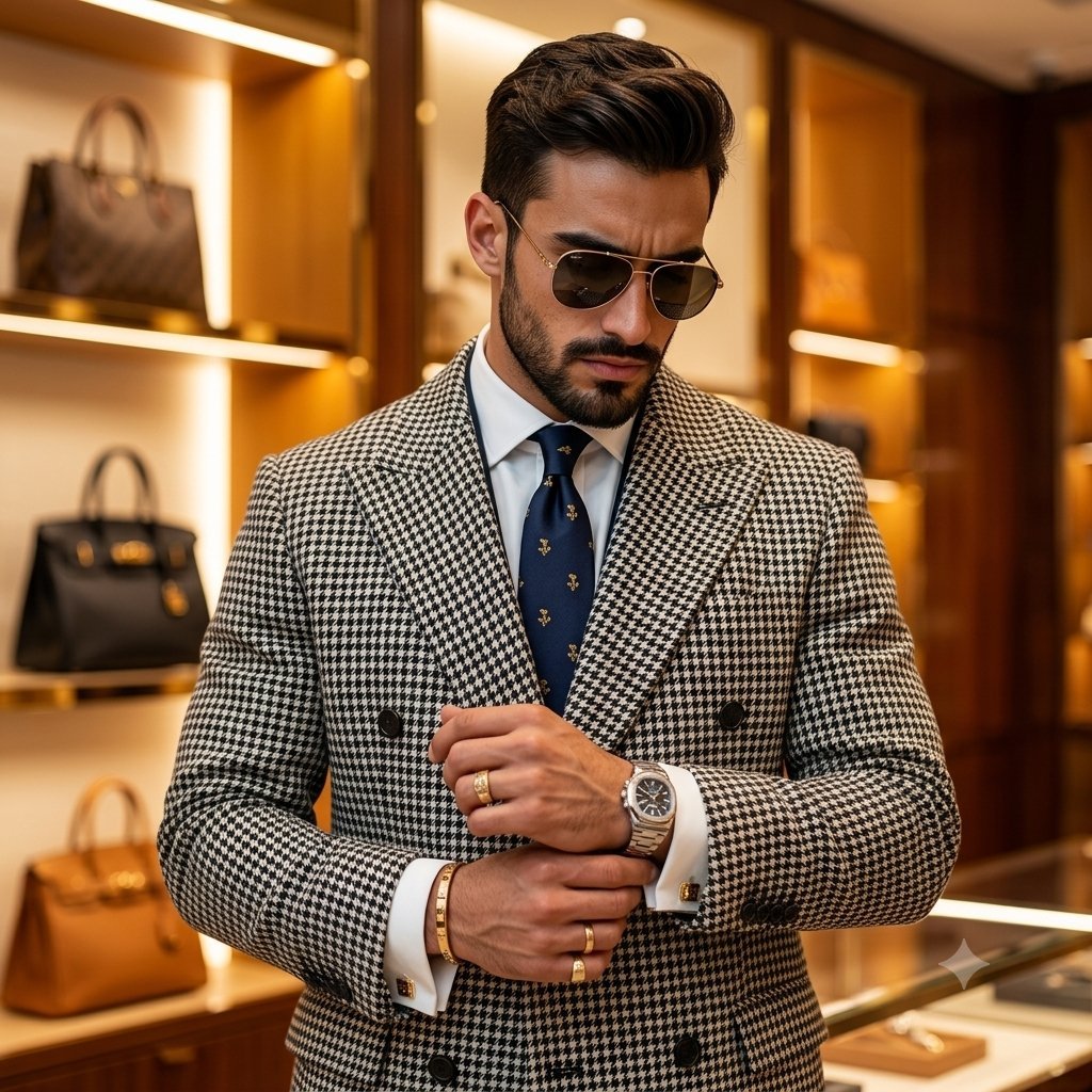 Image created on Gpt 2 Prompt: Ultra-realistic luxury fashion editorial portrait of a powerful masculine male model inside an upscale