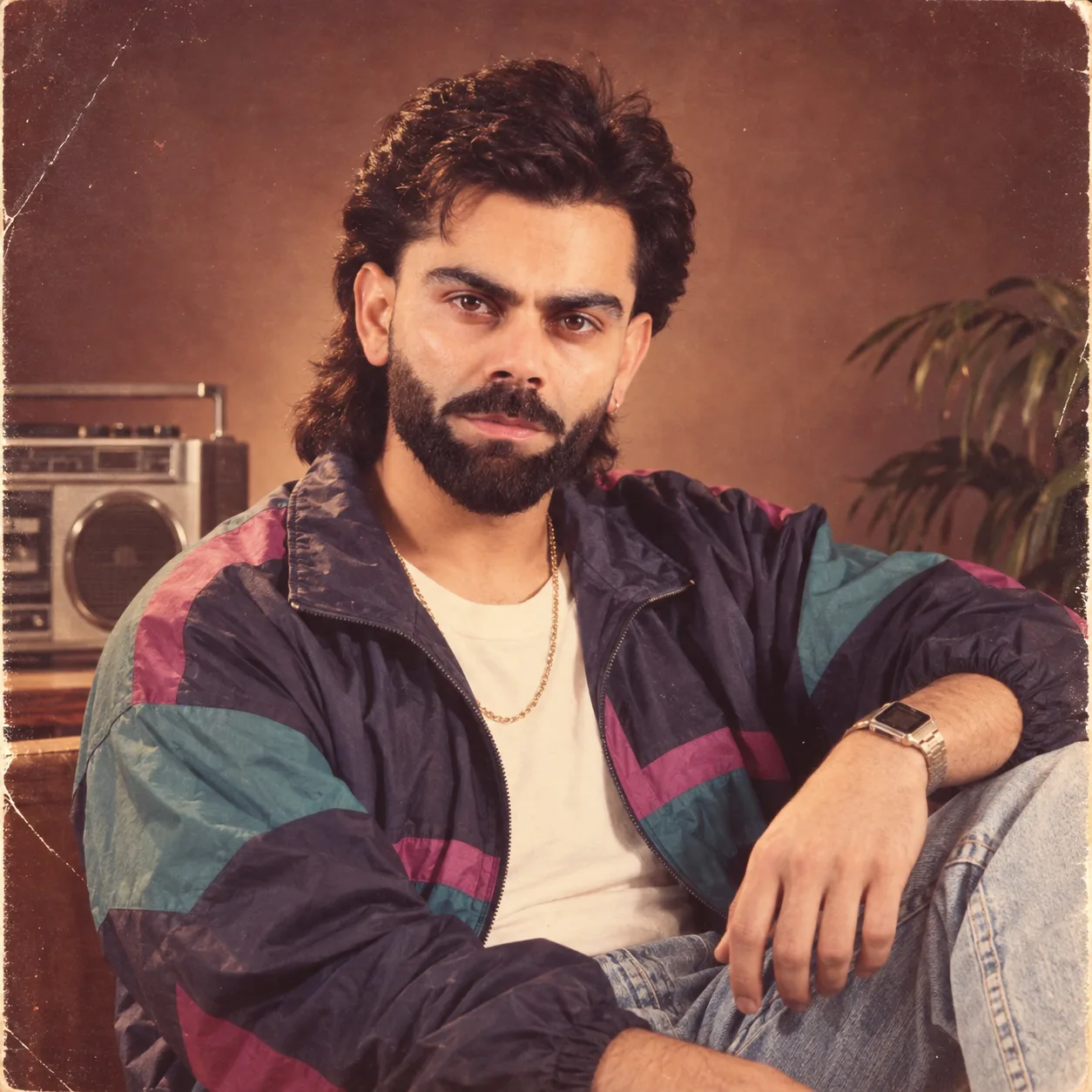 Using the uploaded photo as the identity reference, recreate the person as they might have looked in the 1980s.