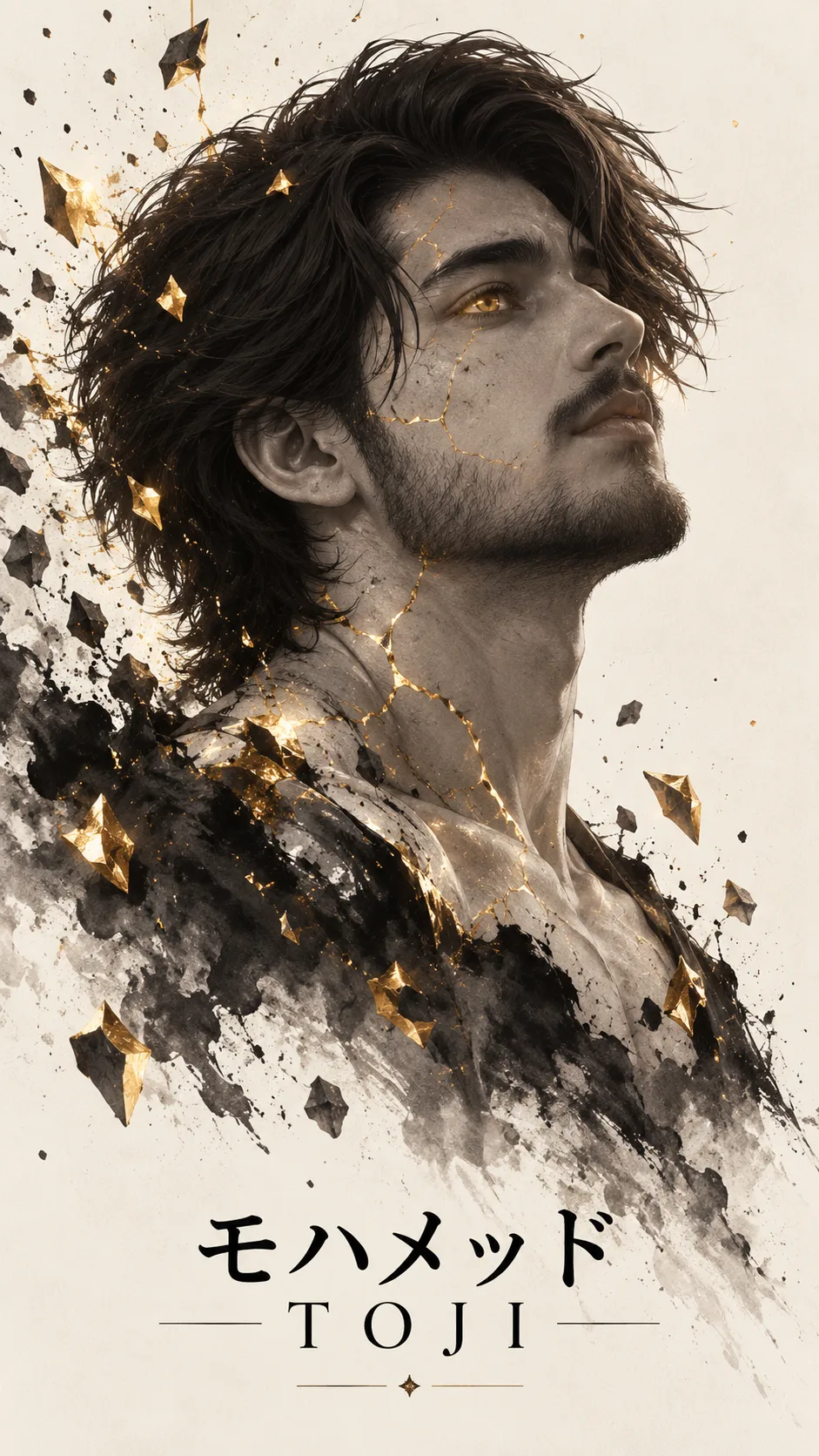A highly detailed anime-style illustration of Toji Fushiguro, shown in a dramatic side-profile portrait from the upper torso up, head