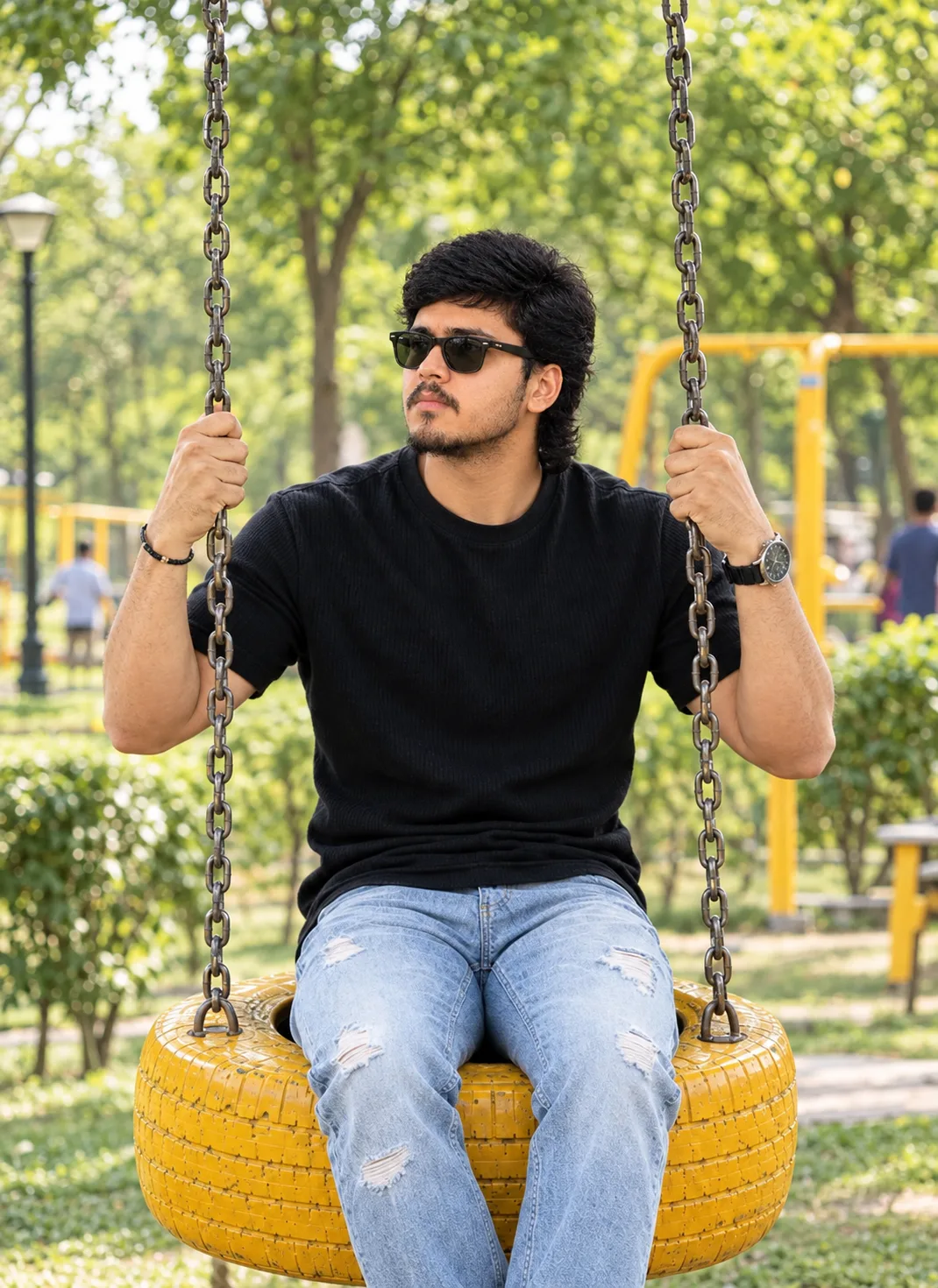 Realistic Outdoor Tire Swing Portrait