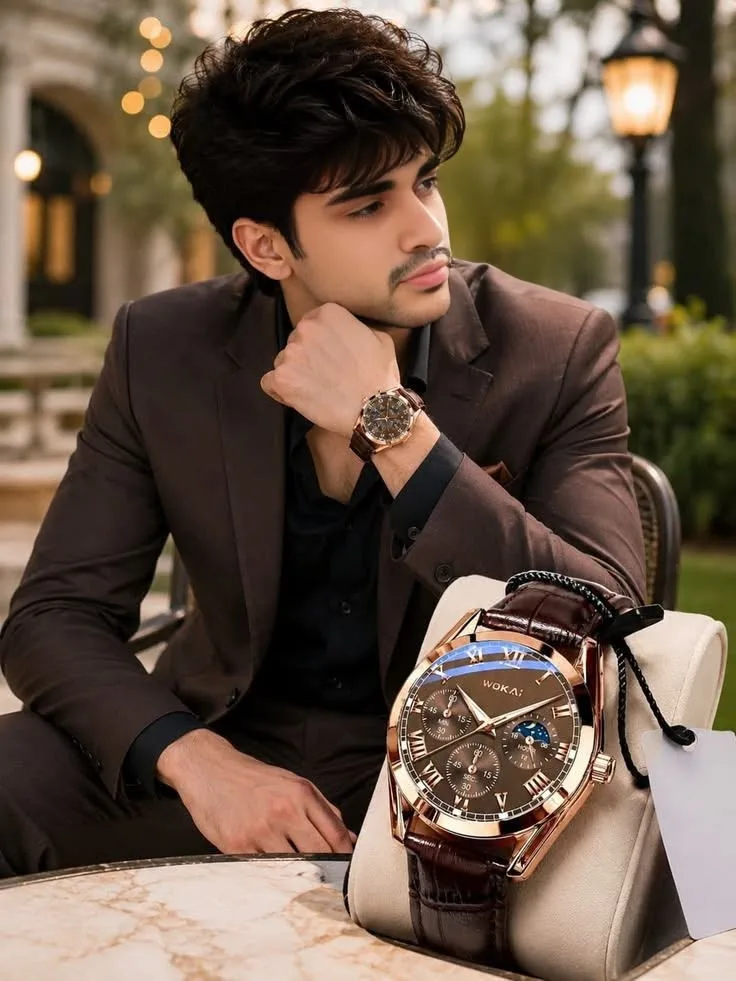 "A realistic 4k cinematic commercial photography style portrait of a handsome 23-year-old South Asian man with thick, messy dark hair and a
