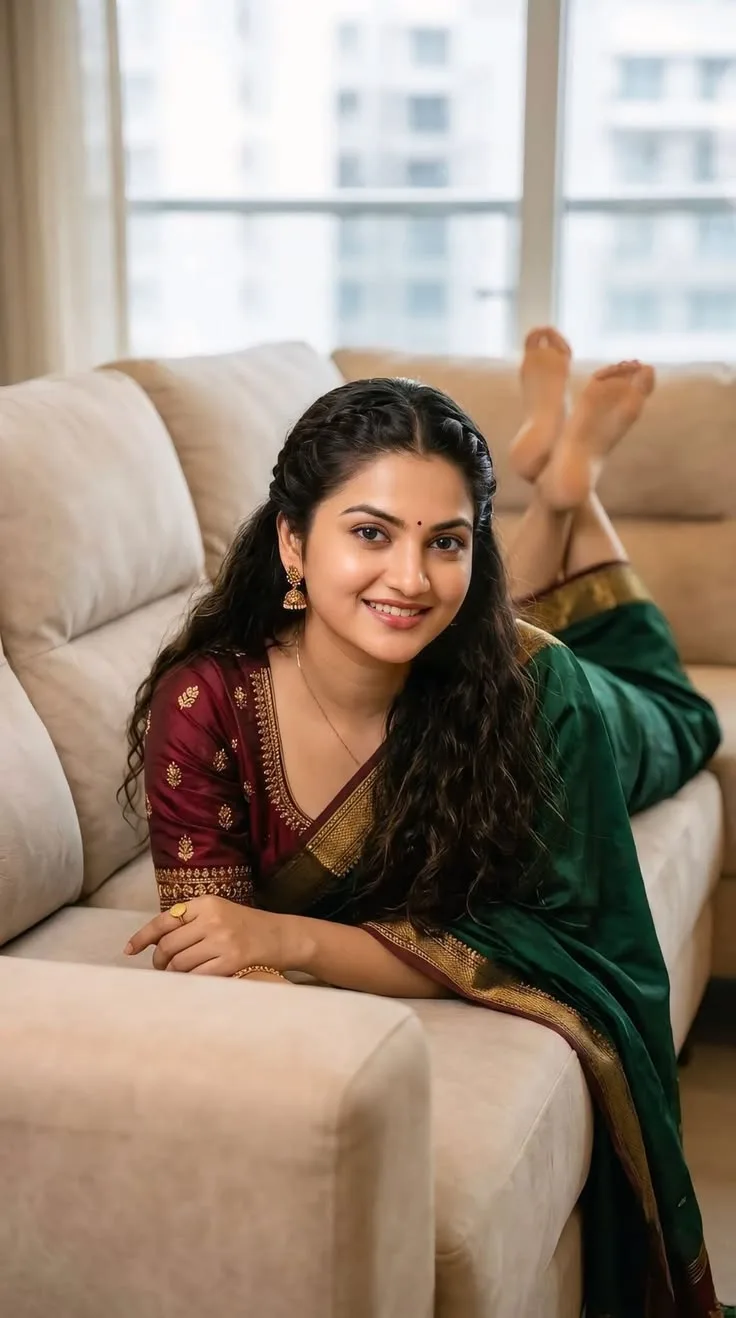 A photorealistic vertical medium portrait of the young South Asian woman from the reference image, faithfully preserving her exact facial