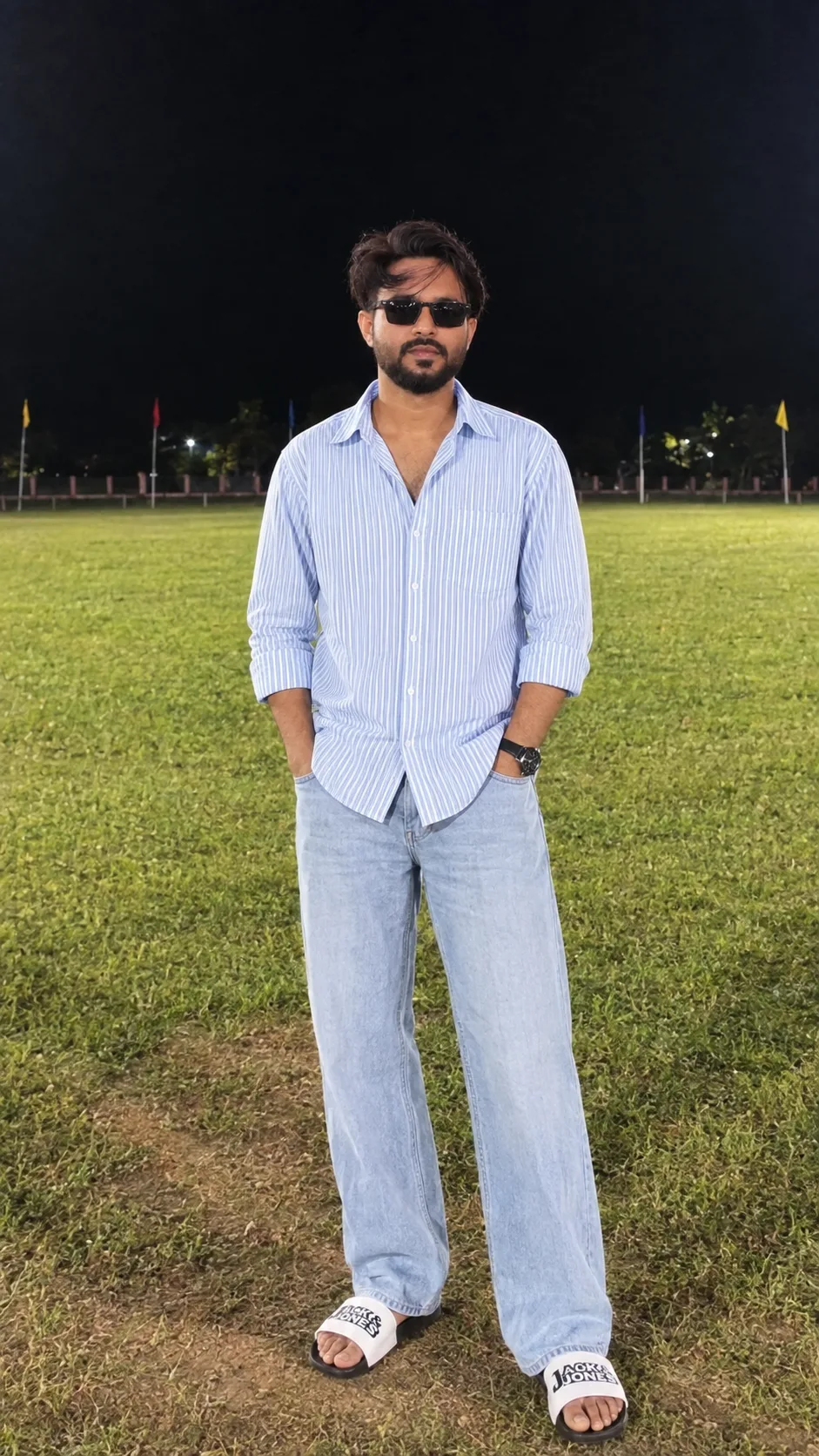Create a highly realistic, photorealistic cinematic vertical 9:16 full-body fashion photograph closely matching the uploaded reference