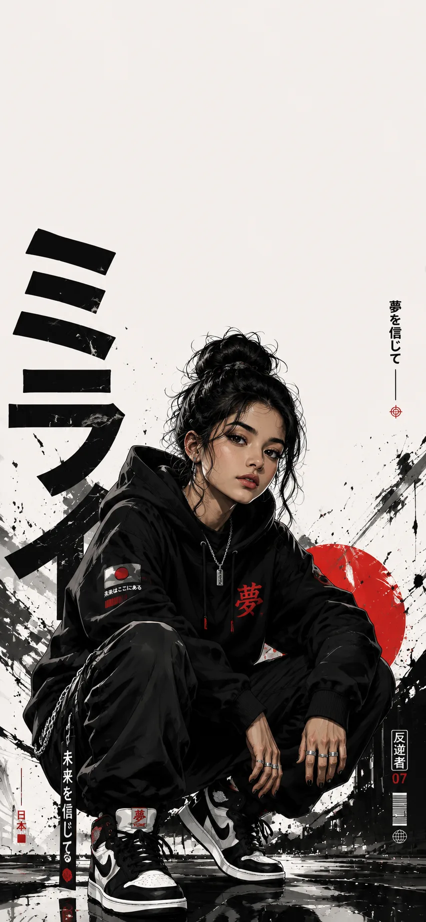 Japanese Streetwear Anime Lock Screen AI Prompt | Premium Minimalist iPhone Wallpaper Design