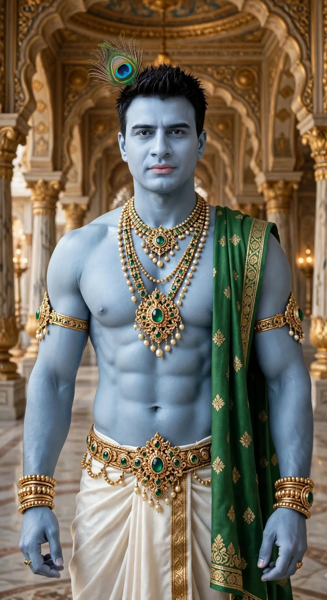 Change only these: make skin light blue color like Krishna Avatar, soft divine light blue tone, and make lips light pink color.