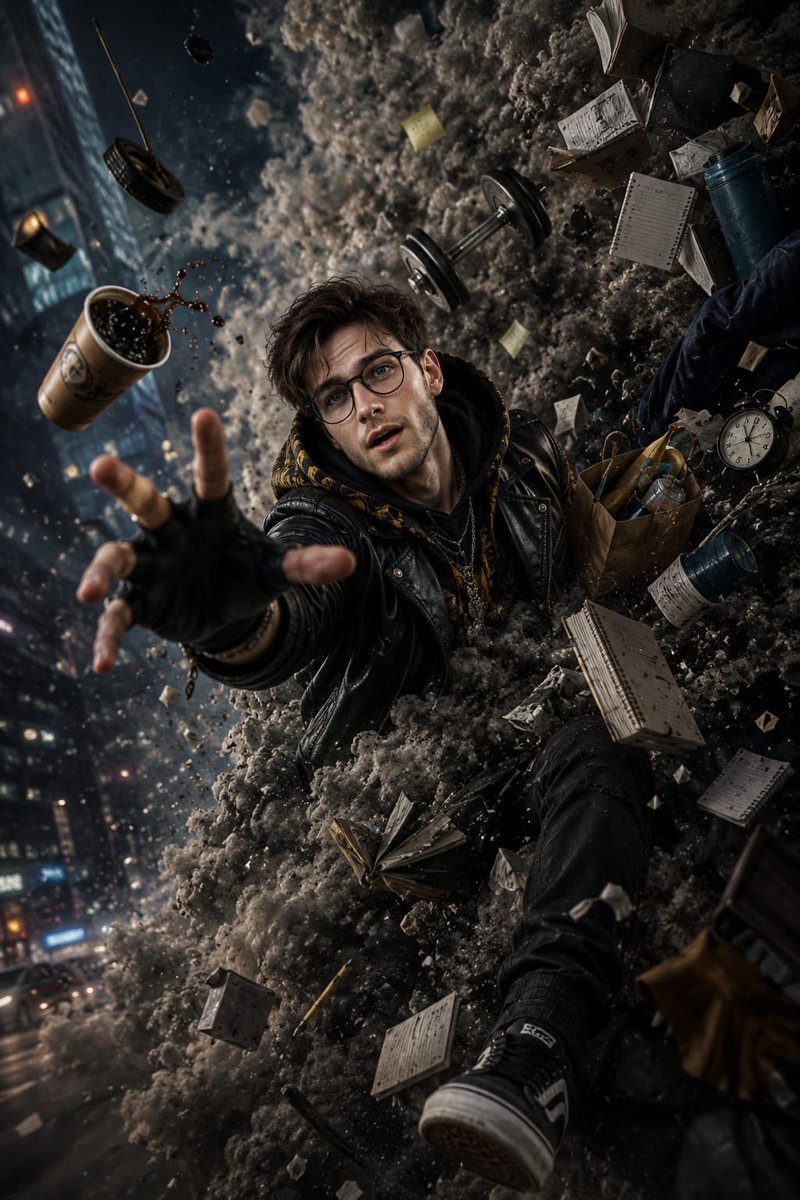 Gpt image 2.0 on chatgpt Prompt: > Ultra-realistic cinematic action portrait of a stylish young man being violently pulled into a massive