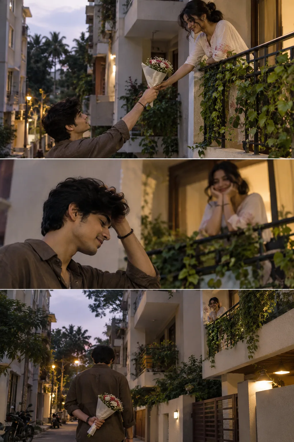 Create an ultra-photorealistic cinematic 3-panel vertical photo collage, inspired by the provided reference image.