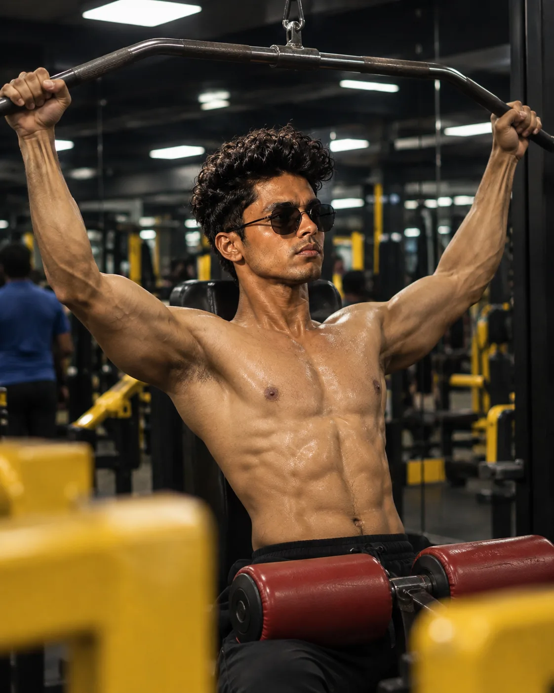 Using the uploaded reference image only for exact facial identity, create a high-quality, ultra-realistic fitness photograph set inside a
