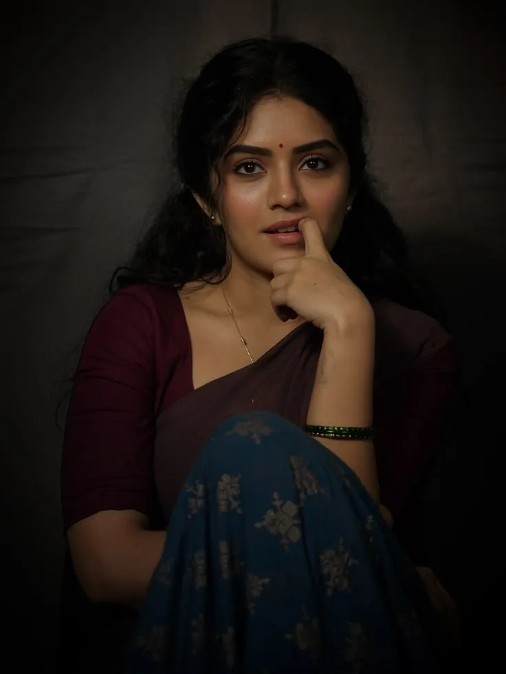 A photorealistic vertical portrait of the young Indian woman from the reference image, faithfully preserving her exact facial identity,